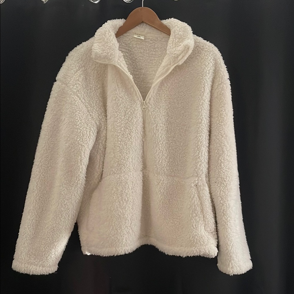 Light Cream Teddy Jacket with Plush Material and High Collar
